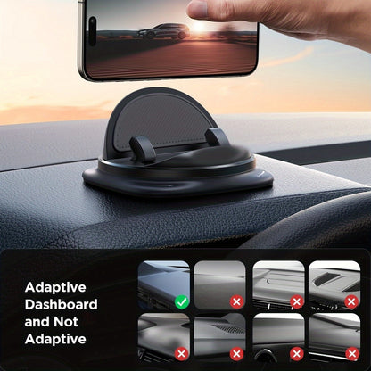 PANDAFAUCET Adjustable Car Phone Holder - Silicone Dashboard Mount, 360° Rotatable, Non-Slip Grip, Spring-Loaded Arm, Compatible with Various Smartphones