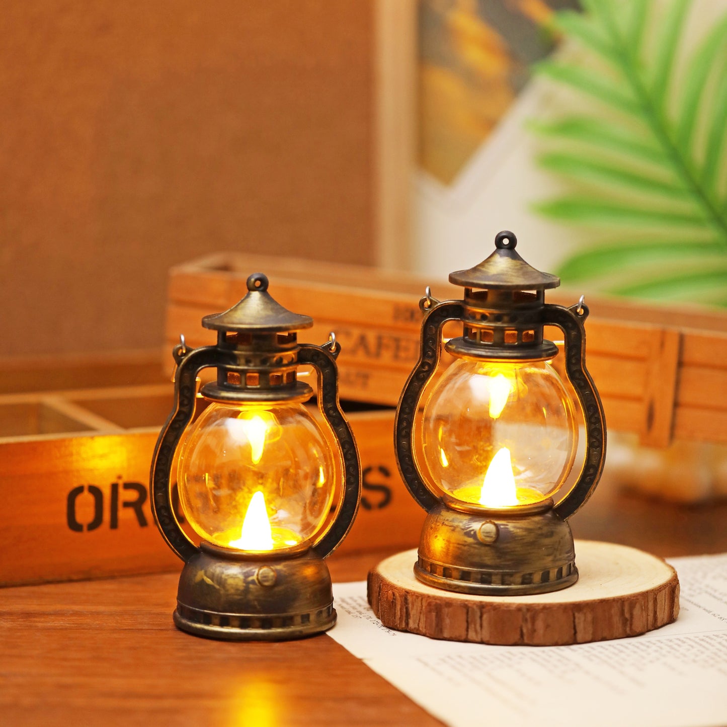 Mini LED lantern with battery included, ideal for decoration in bedroom, desk, wedding, party, or holidays. Made of plastic with faux candle light, non-rechargeable button battery included.