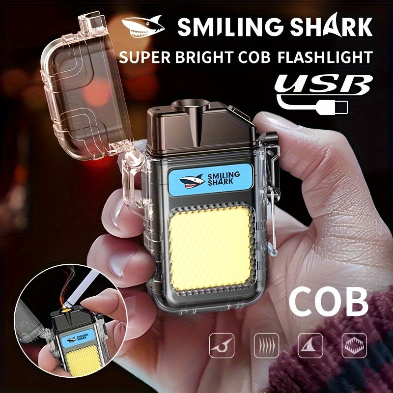 Smiling Shark Ultra-Bright USB Rechargeable Flashlight & Lighter - Ideal for Camping, Hiking, and Night Adventures