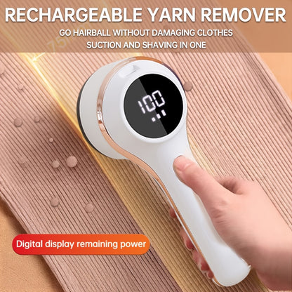 Smart rechargeable lint remover with digital display, 3-speed control, USB charging, automatic operation, 800mAh lithium battery for various fabric types.