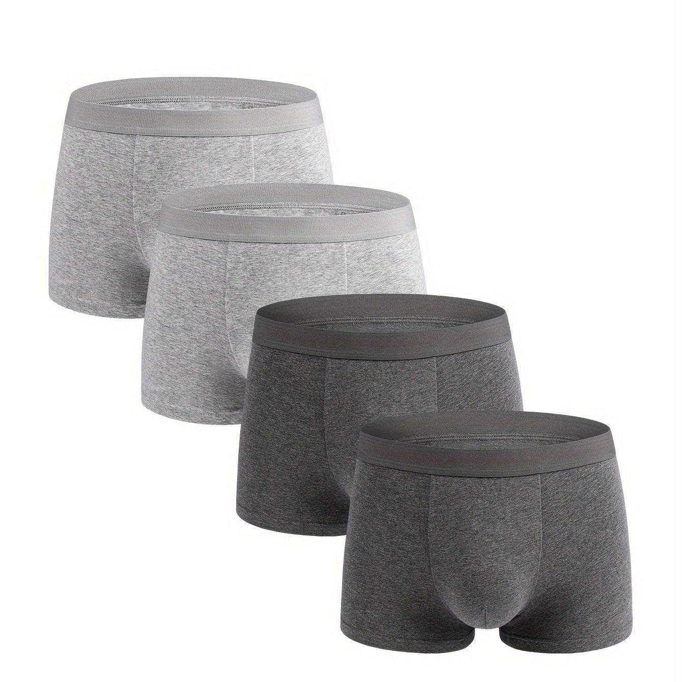 Men's 4-pack solid color cotton underwear, comfortable and breathable with flat leg design.