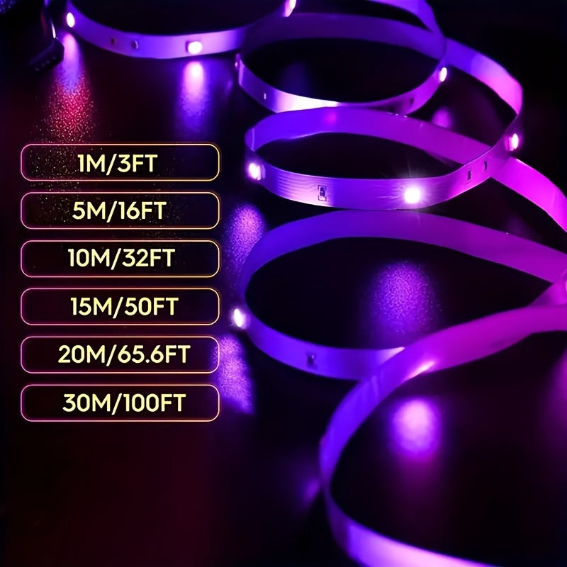 65.6ft RGB 2835 LED light strip with USB power for TV backlight and room decoration.