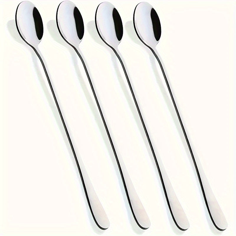 Set of 10 long-handled stainless steel spoons suitable for various uses in the kitchen and restaurants.