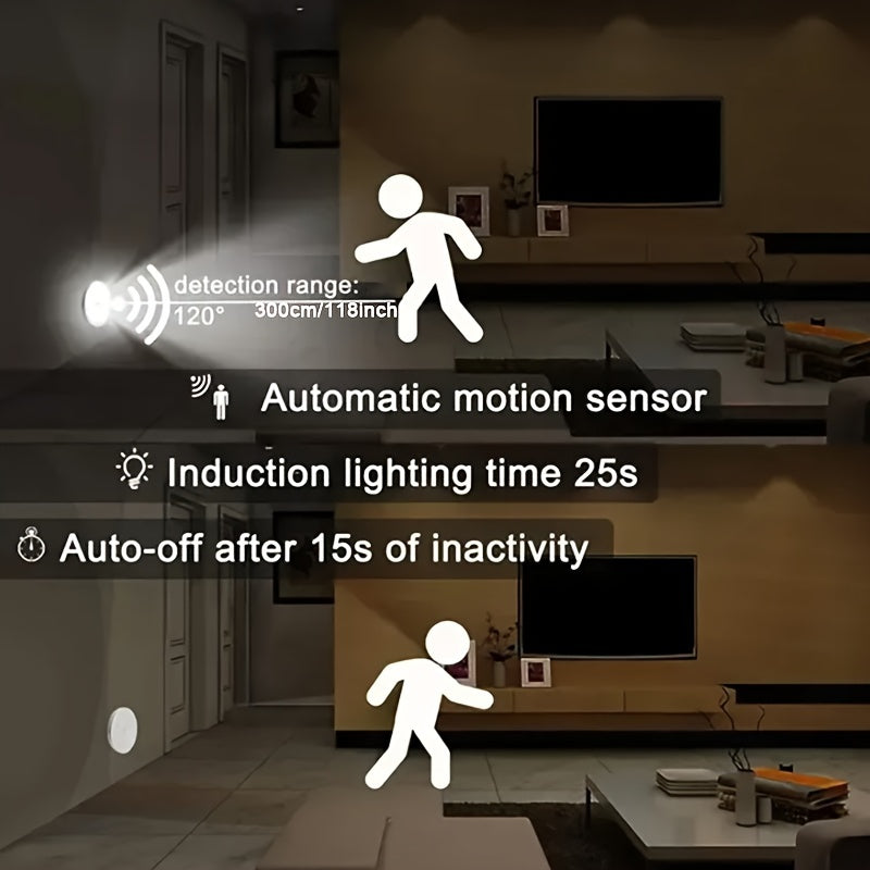 3 motion sensor night lights in warm/cold white with adjustable brightness and automatic on/off. Perfect for bedside, stairs, cabinets, and wardrobes in the bedroom.