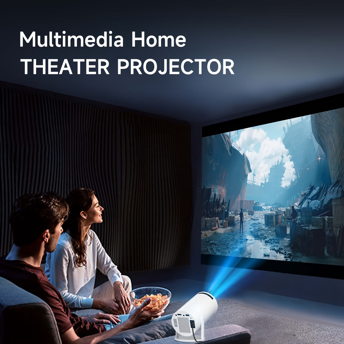 XYA Portable Projector S100 with 720P HD resolution, 120 ANSI Lumens, BT5.0 WiFi, Android 12, 16:9 Aspect Ratio, and Smartphone/Tablet Connectivity. Includes Table Mount, Remote Control