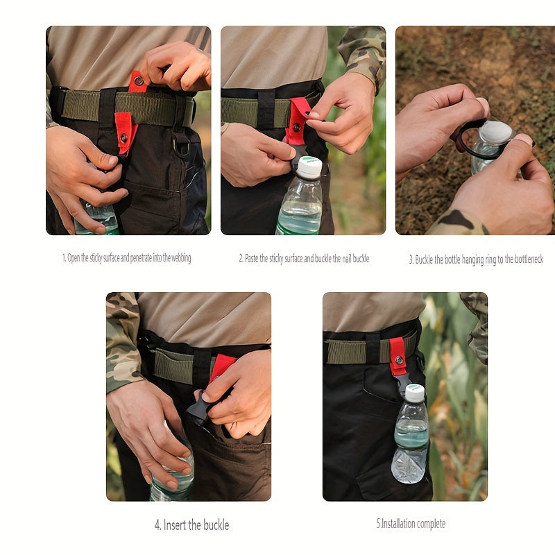 The durable Tactical Nylon Water Bottle Holder with Carabiner Clip is perfect for outdoor adventures such as camping and hiking. Stay hydrated on the go with this multi-functional beverage strap.