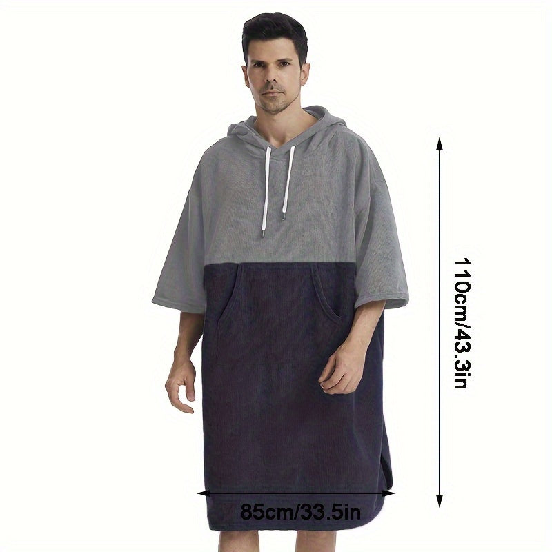 Color Blocking Surf Poncho Changing Towel with Hood and Large Pocket, Bathroom Essential