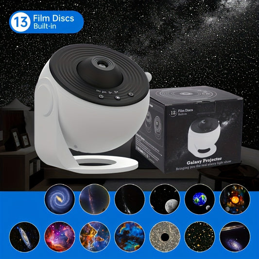 Modern 13-in-1 Galaxy Star Projector, 360° Rotating Nebula Night Light with Adjustable Lighting, USB Powered Tabletop Lamp for Living Room, Bedroom Decor, Home Theater - No Batteries Needed.