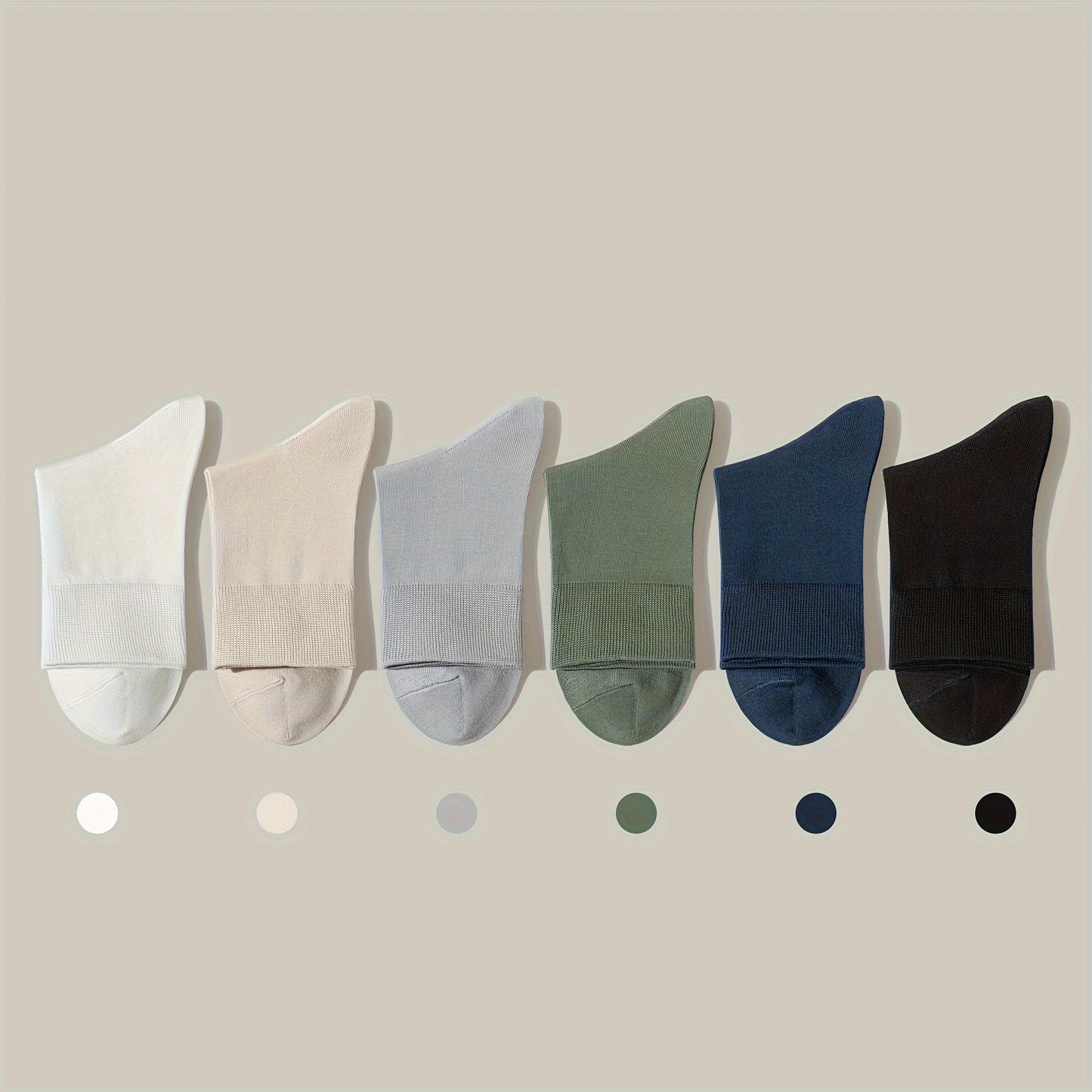 6 pairs of men's solid crew socks, thin cotton, breathable and sweat-absorbent for all seasons