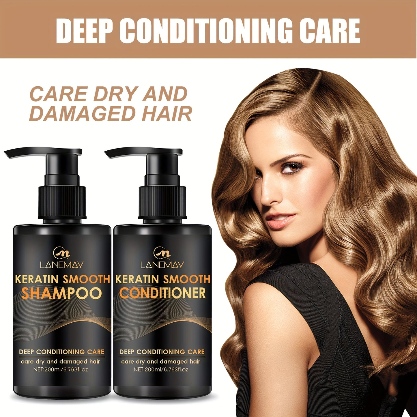 2pcs Keratin Smooth Shampoo and Conditioner Set - Moisturizes hair, strengthens, prevents breakage, and suitable for all hair types.