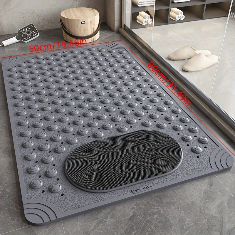 Keep your home bathroom safe and comfortable with the 1pc DONGYANG Anti-Slip Shower Stall Mat. This plush foot massage bath rug is made of PVC and non-woven material, featuring drain holes and suction cups for added security. The rectangular shape and