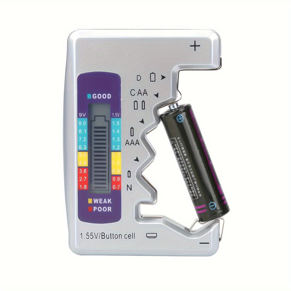 Digital battery tester for various battery types with LCD display for quick and easy checking.