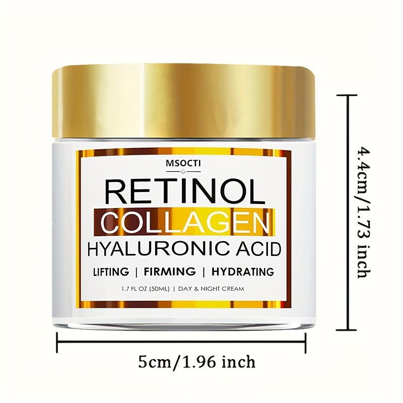 1.7 FL.OZ (50ML) Retinol Collagen Firming Cream with Hyaluronic Acid, Aloe, Green Tea, Vitamin E, and Jojoba Oil for Hydrated, Smoother, Lifted Skin.