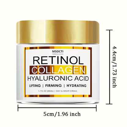 1.7 FL.OZ (50ML) Retinol Collagen Firming Cream with Hyaluronic Acid, Aloe, Green Tea, Vitamin E, and Jojoba Oil for Hydrated, Smoother, Lifted Skin.