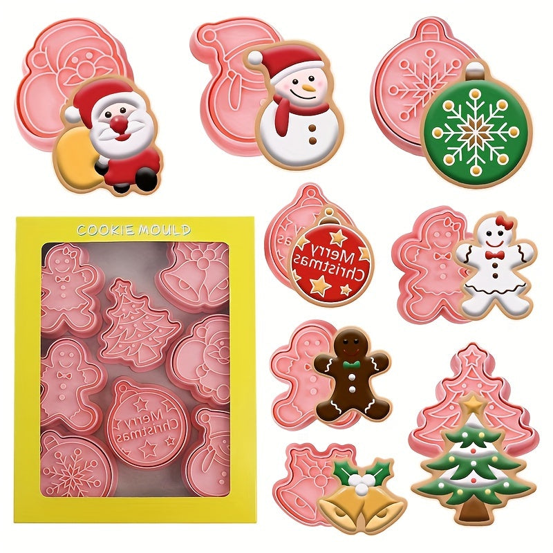 Set of 8 Christmas Cookie Cutters - Includes Gingerbread, Tree, Snowman, Santa, Bell, and Snowflake Shapes - Ideal for Holiday Baking and Decorating