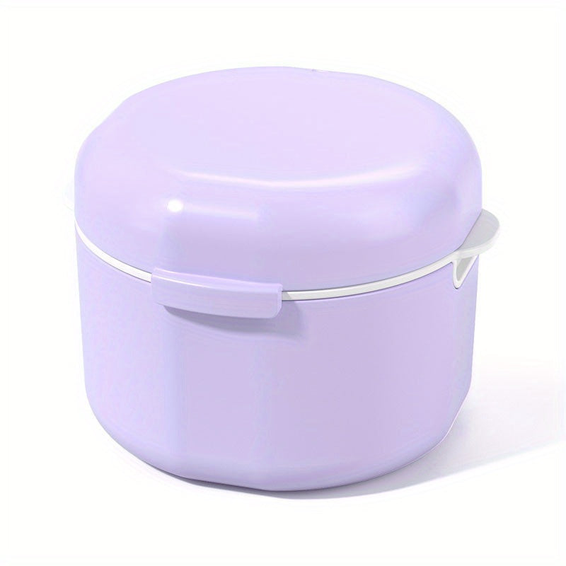 Two-layer denture cleaning case with lid; portable and leak-proof.