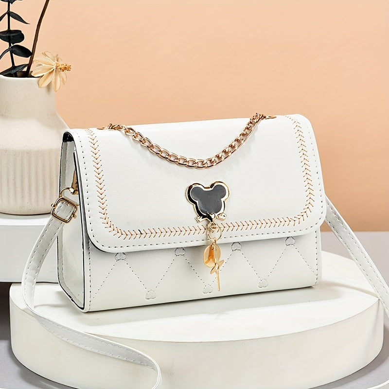 Women's Embroidered Fashion Crossbody Bag with Chain Decor.