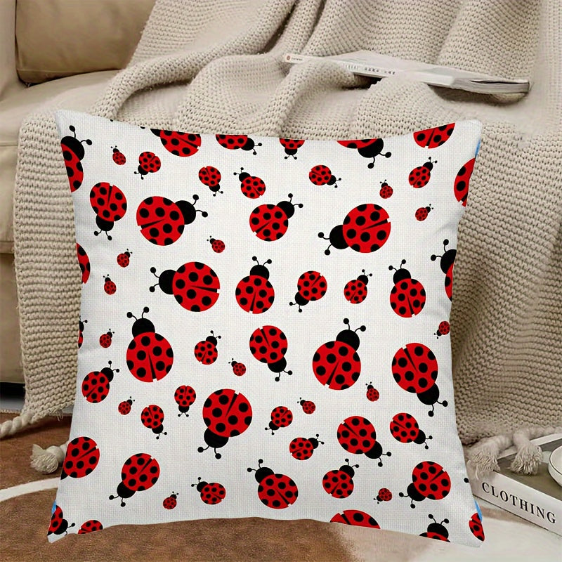 Ladybug Throw Pillow Cover - This decorative pillow case is perfect for adding a touch of charm to your home decor. Measuring 45.72 by 45.72 cm, it is suitable for use in the living room, bedroom, or on a sofa or chair. Made from soft plush material