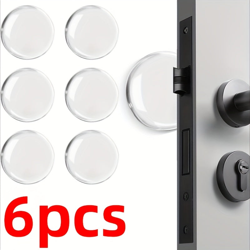 6 self-adhesive door stop wall protectors: clear, shock-absorbing, noise-reducing. Easy to install, reusable for home and office.