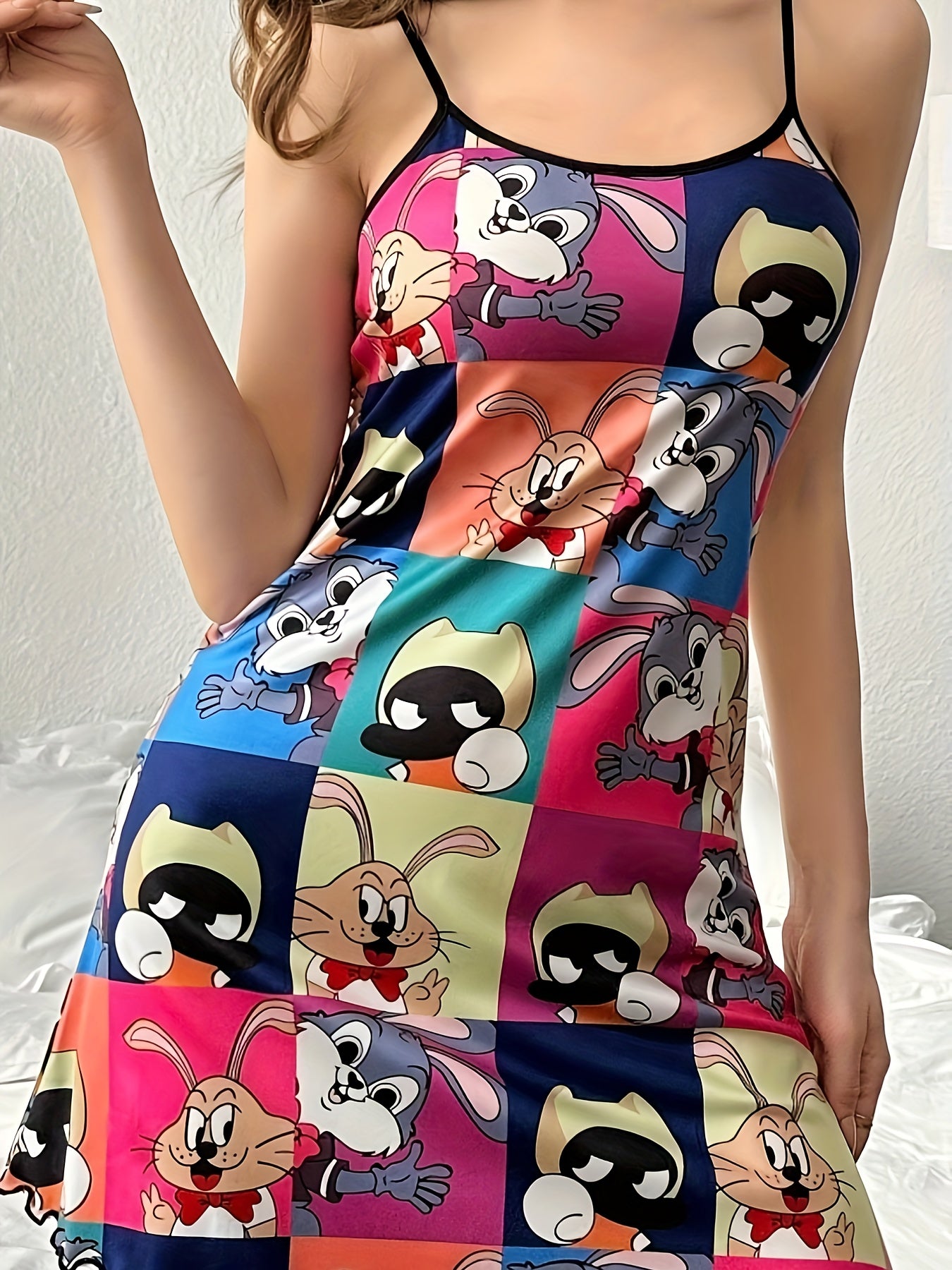 Cartoon print backless nightgown for women's sleepwear.