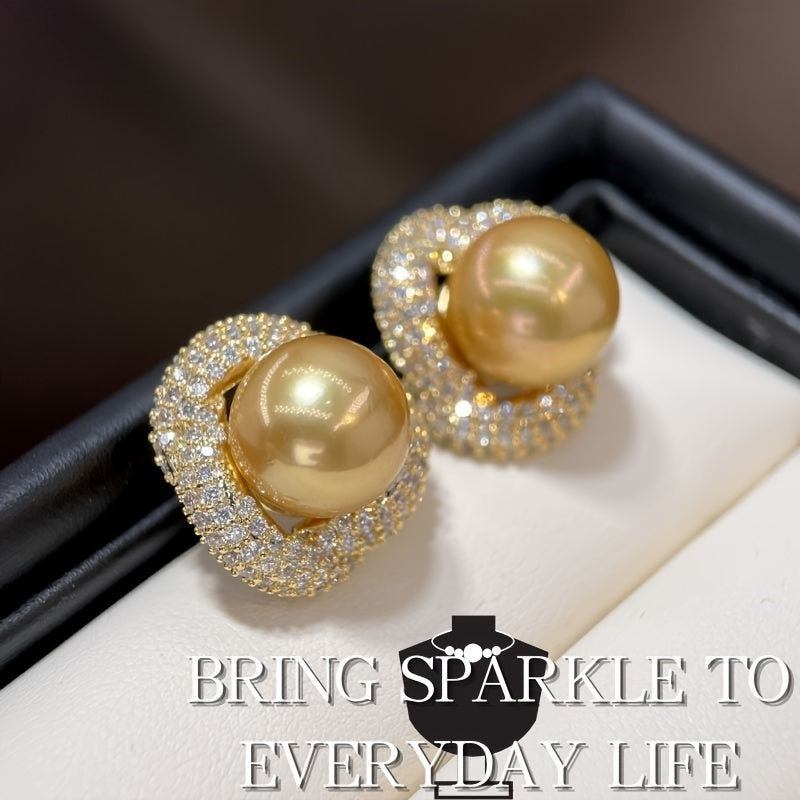 Elegant Wedding Jewelry for Brides: Luxury French-Style 18K Gold Plated Sterling Silver Stud Earrings adorned with Natural Freshwater Pearl. Perfect for Banquets, Christmas, and All Season Gifts. Includes a Random Gift Box.