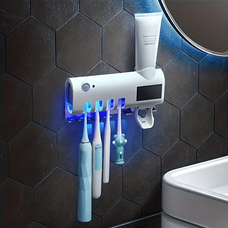 NJI Smart Toothbrush Holder with Automatic Dispenser - Sleek White Design, USB Rechargeable, Wall-Mounted, Multi-Brush Capacity, Ventilation Slits, Perfect for Family Bathrooms and