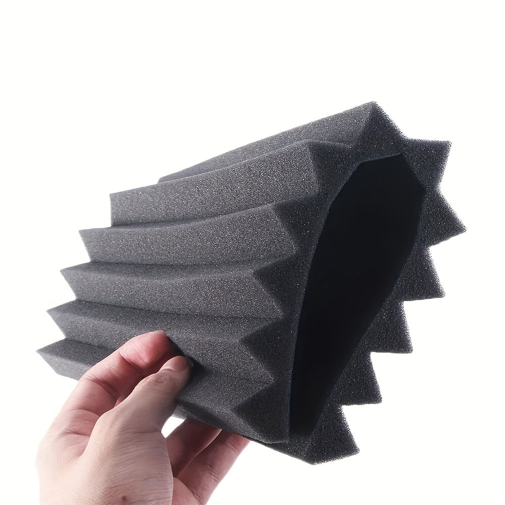 Box of 12 black acoustic foam panels measuring 2.54cm x 30.48cm x 30.48cm for sound absorption in studios and home offices. Fire-resistant and reduces reverb and echoes. Improves acoustic