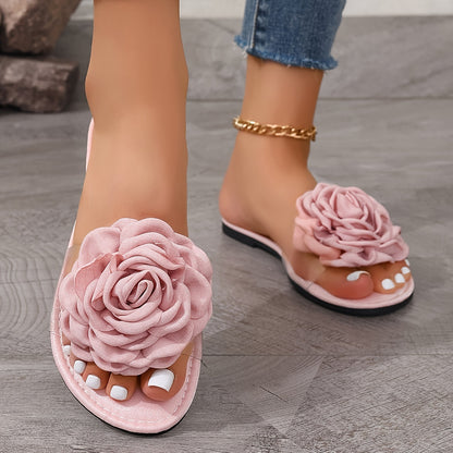 Women's Flower Decor Slide Sandals, Lightweight and Casual Summer Flat Shoes with Open Toe