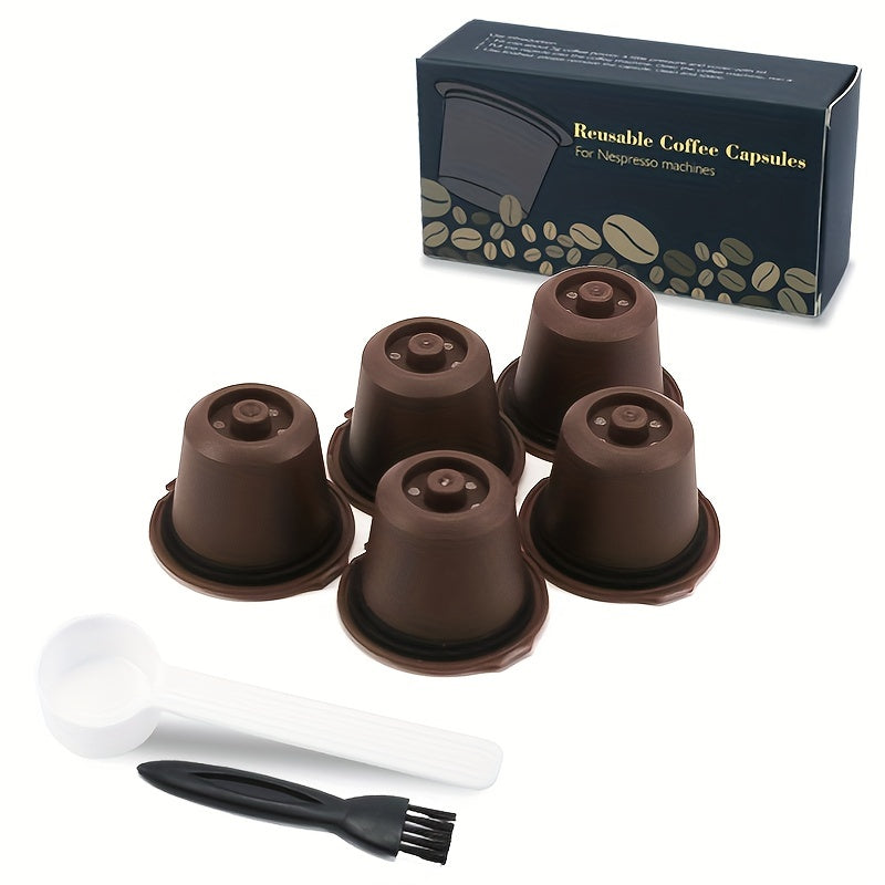 Recycling Shell Reusable Refill Coffee Powder Filter 5pcs Boxed Curved Brush for NESPRESSO Coffee Capsule Shell