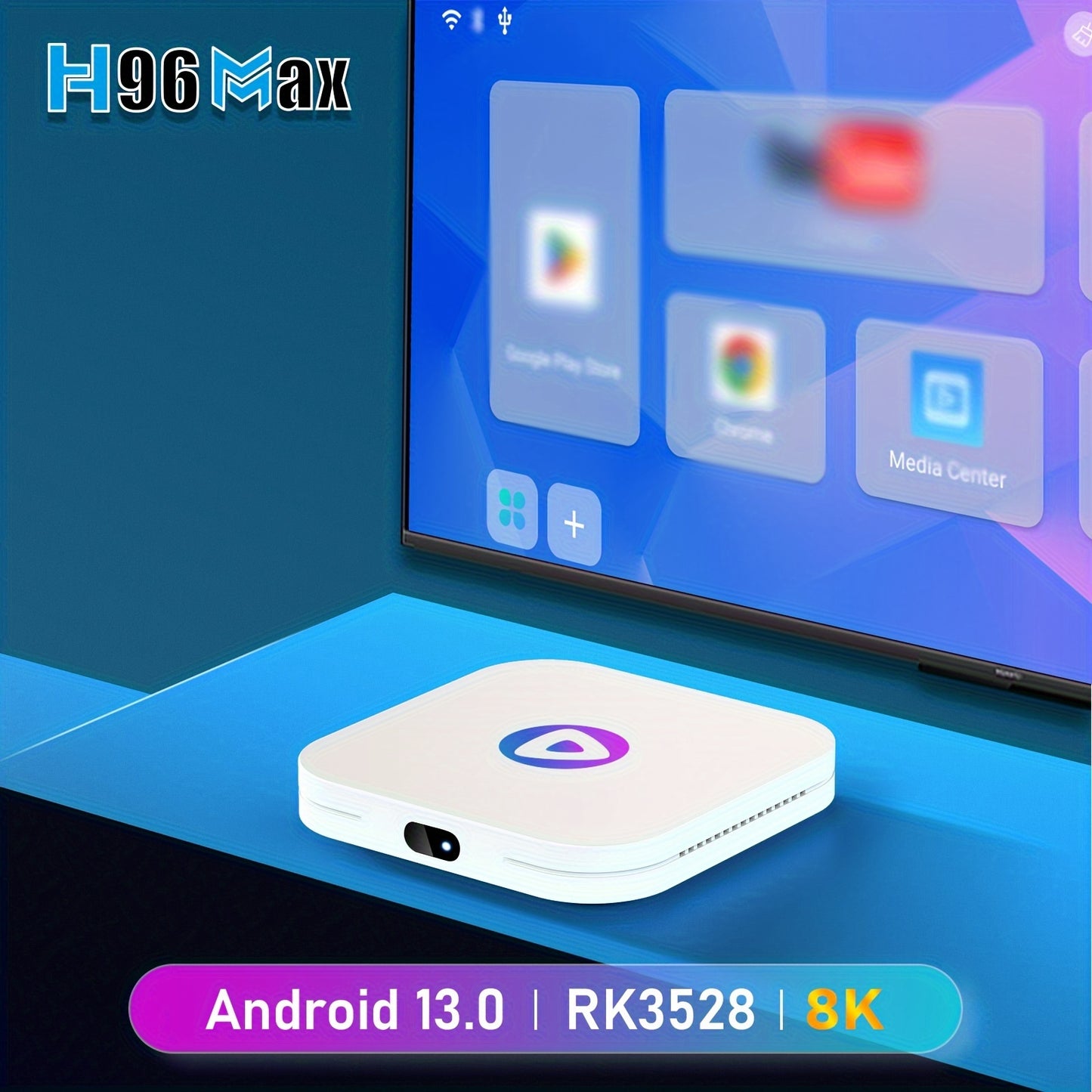 H96 Max M1 Smart TV Box with Android 13, RK3528 Quad-Core Chip, Dual-Band Wifi, HDR, OTA, DLNA, Airplay, Wifi Display, Wireless 4.0, USB 2.0, Customizable Wallpapers.