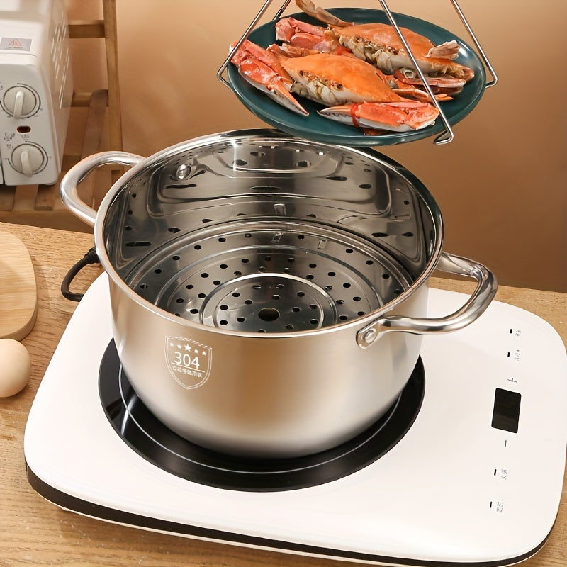 Premium 304 Stainless Steel Steamer with Lid - Durable Multi-Layer Design for Cooking on Electric or Gas Stoves - Ideal for Home Kitchens & Restaurants