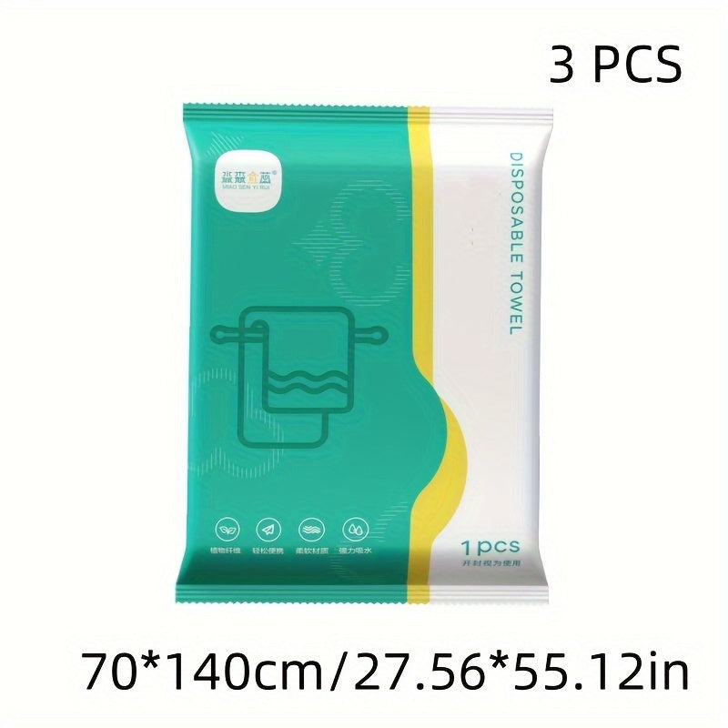 Disposable folding bath towel in portable packaging, enlarged and thickened for strong water absorption. Skin-friendly, soft, and suitable for business trips, travel, camping, and beach vacations.