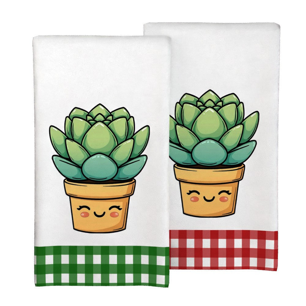 This set includes 2 tea towels with a charming cartoon-style potted plant design, each measuring 45.72 x 66.04 cm. These towels are not only highly absorbent and durable, but also come in vibrant colors. They are easy to care for as they are machine