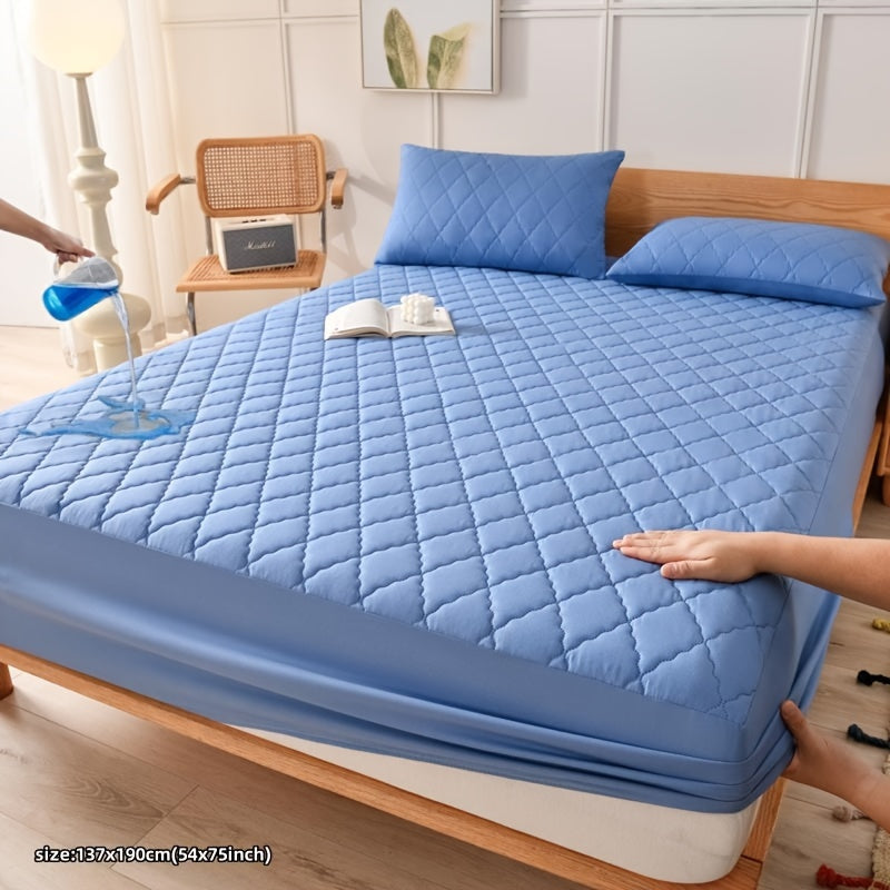 Waterproof mattress protector cover - quilted, machine washable, water-resistant. 80-85gsm polyester & polyurethane blend. Suitable for bedroom, dorm, hotel. Pillowcase not included.