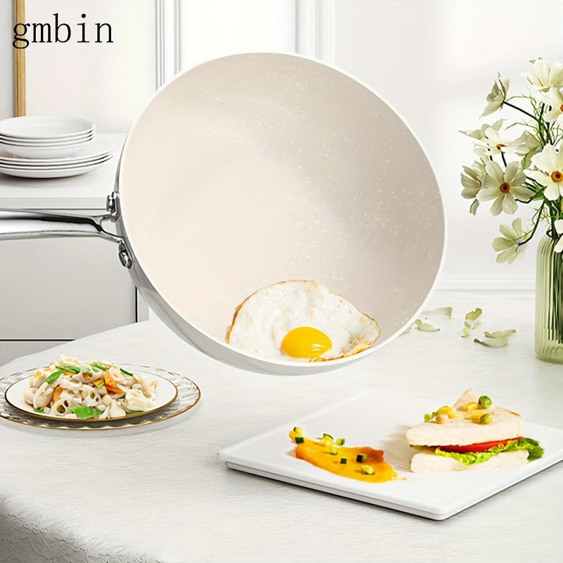 gmbin Ceramic non-stick frying pan is made of internet-famous shell porcelain, featuring a wheat rice stone flat bottom for deep frying.