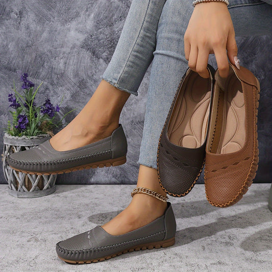 Elegant plus size women's loafers - comfy slip-on with embroidered stitching, soft sole, versatile color, lightweight for all seasons.