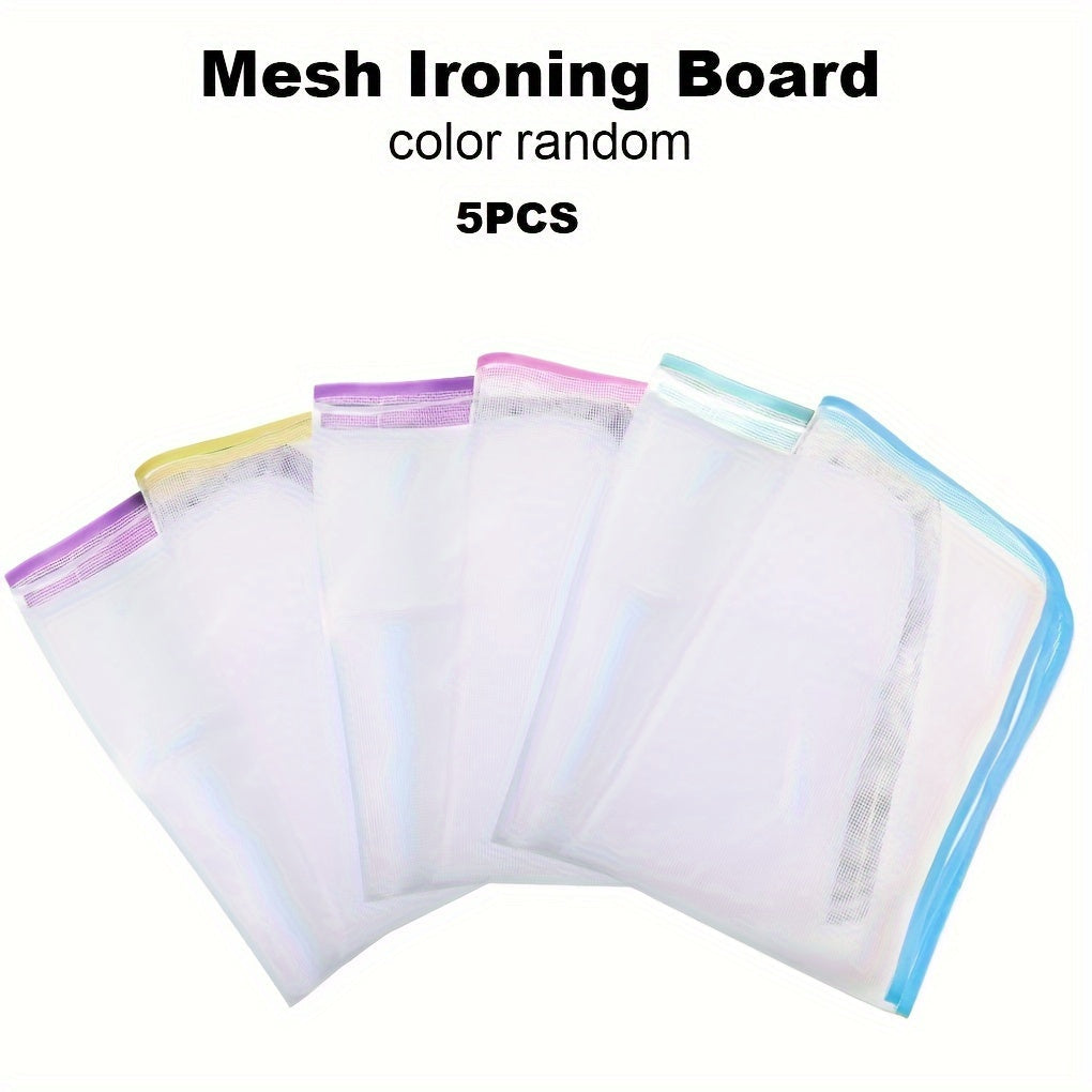 A bundle of five HeatGuard ironing cloth pads, designed to resist high temperatures. These mesh pads are non-electric and heat-resistant, with assorted colors available.