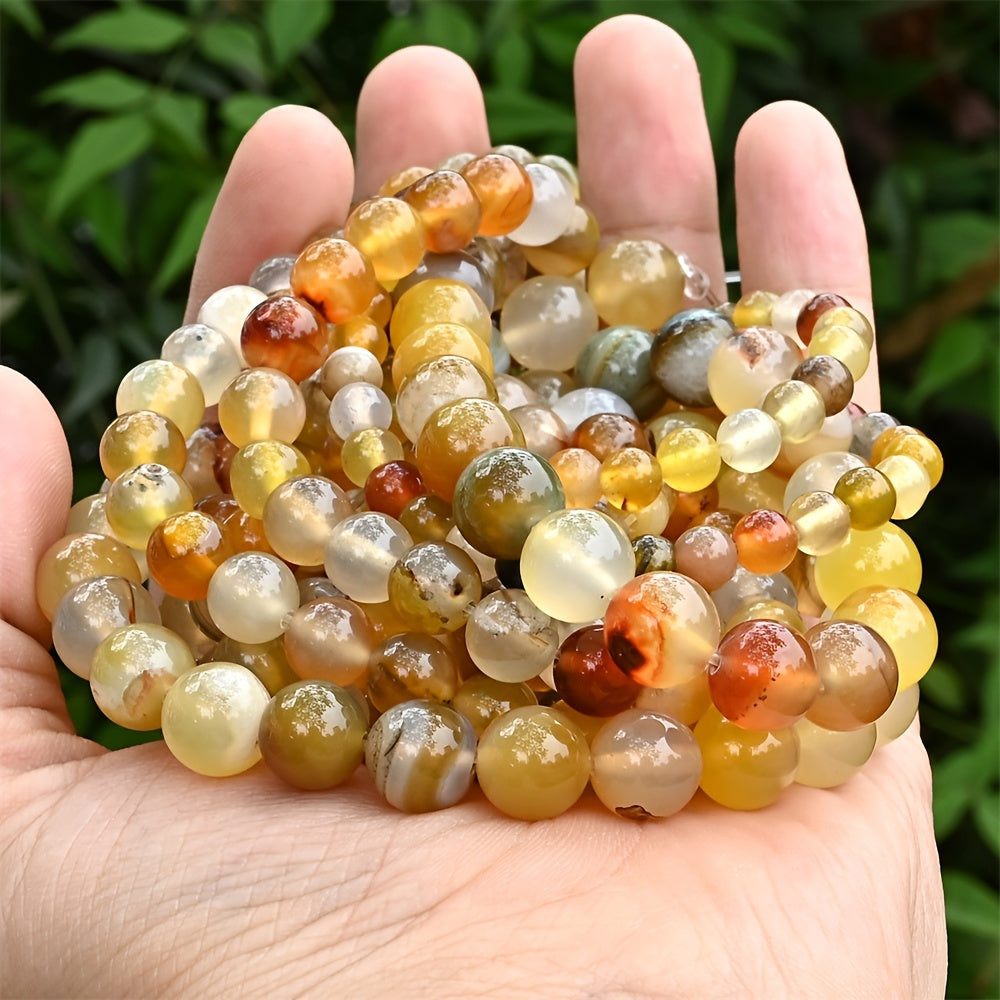 Set of Natural Stone Beads in sizes 6mm, 8mm, and 10mm, including Amber Agate round spacer beads for creating jewelry. Perfect for DIY bracelets and necklaces.