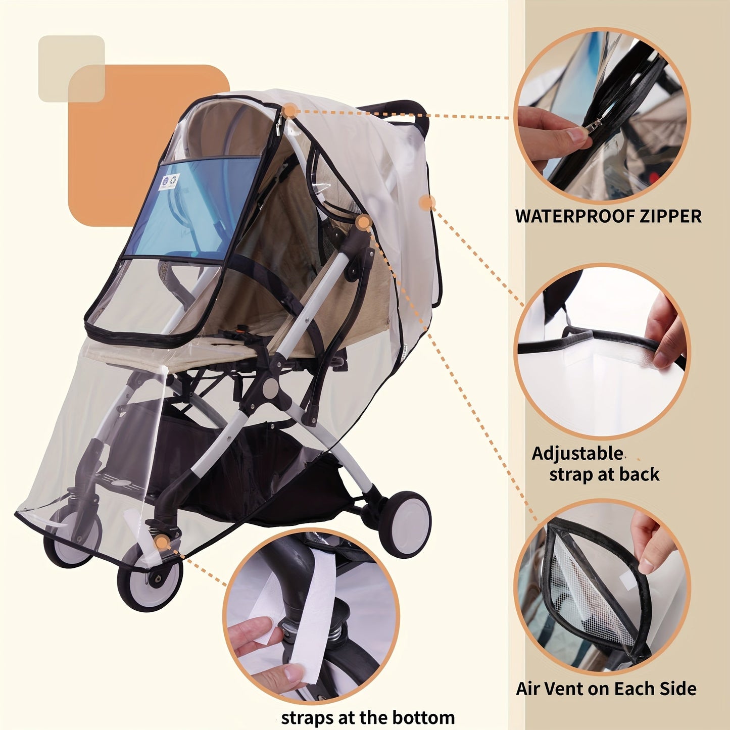 Protect your little one from the elements with the Stroller Rain Cover - a universal stroller accessory that shields your child from wind, rain, snow, and dust during travel. The waterproof and windproof design ensures your little one stays dry and cozy