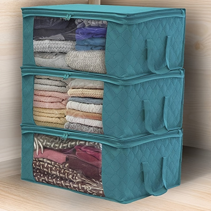 Folding Storage Box for Organizing Quilts and Clothes in Non-Woven Wardrobe, Sealed for Dust Proof Storage