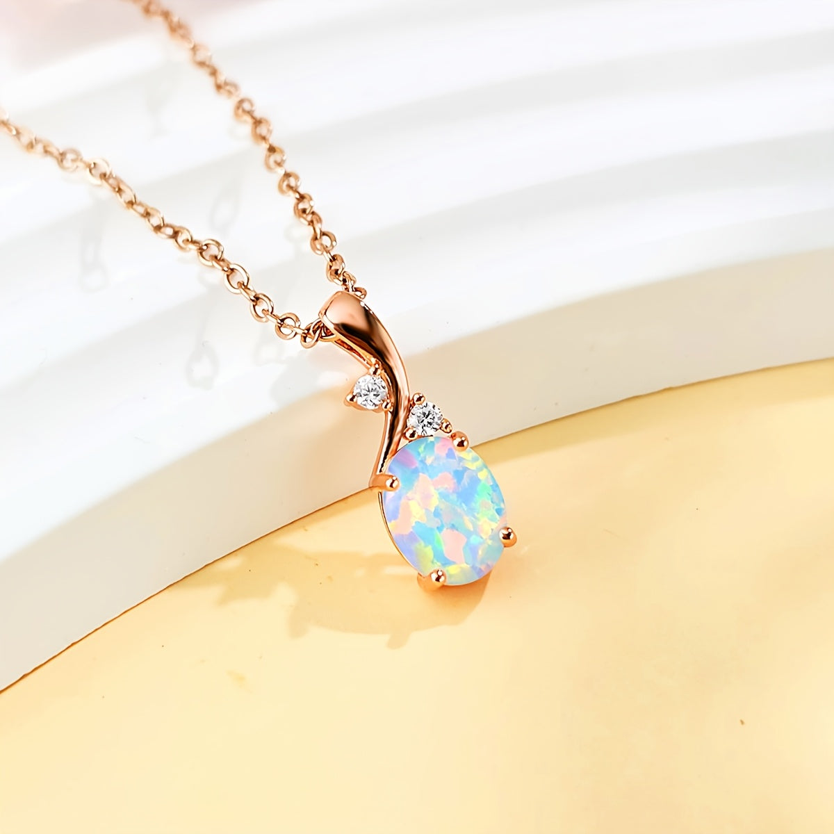 14K Gold Plated Copper Opal Necklace - Stylish Jewelry for Women