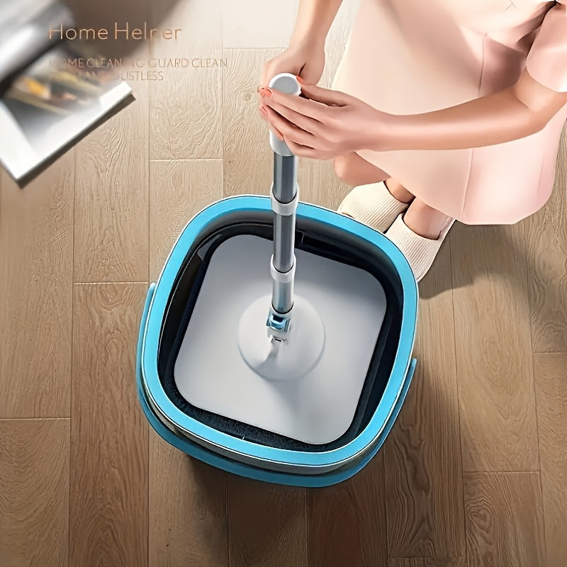 Upgrade your cleaning routine with the 1 Set Home Helper Spin Mop and Bucket System, complete with 4 Microfiber Pads. This hands-free cleaning tool is designed for dual-use on wet and dry floors in the living room, kitchen, and bathroom. Made from