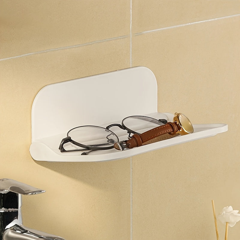 Wall-mounted collapsible shelf for organizing bathroom, kitchen, bedroom, and office accessories without drilling