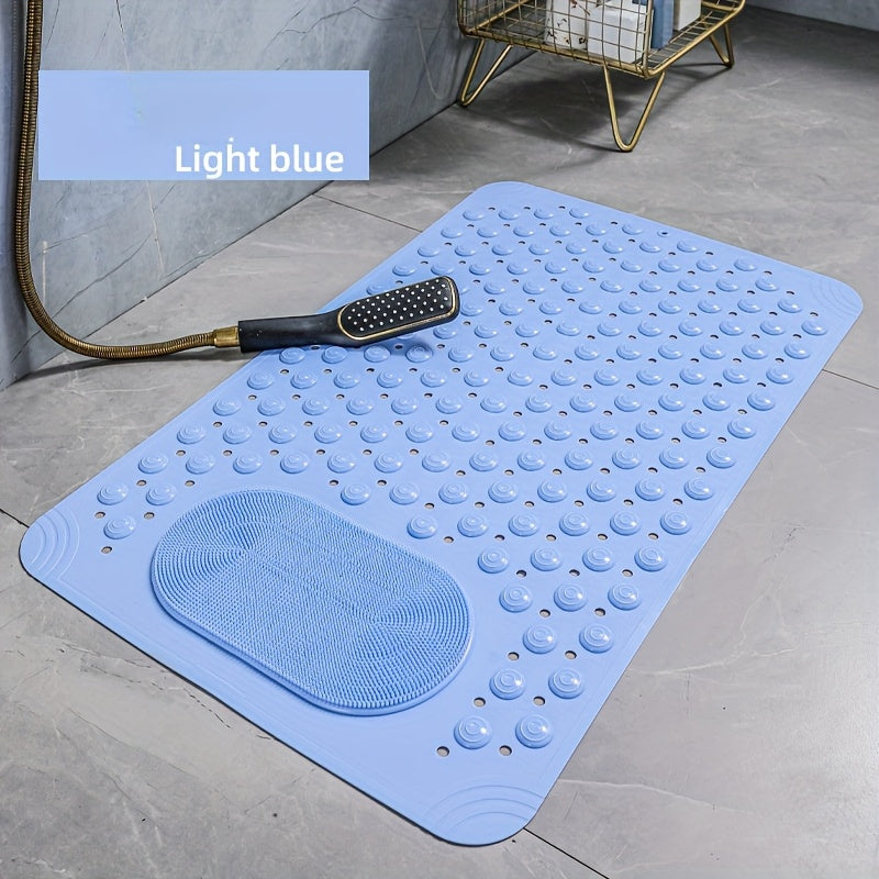 Non-slip light blue PVC bath mat with massage nubs for shower and bathroom safety, dot pattern, 0.8cm thick, 2600g/m²