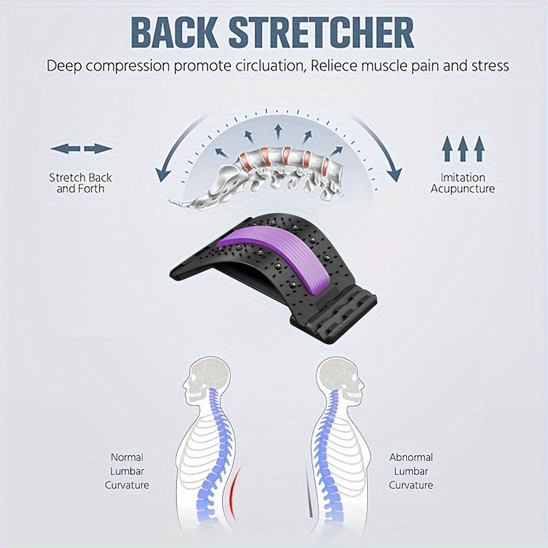 Adjustable lumbar spine relief back stretcher made of durable PP material for home fitness and relaxation.