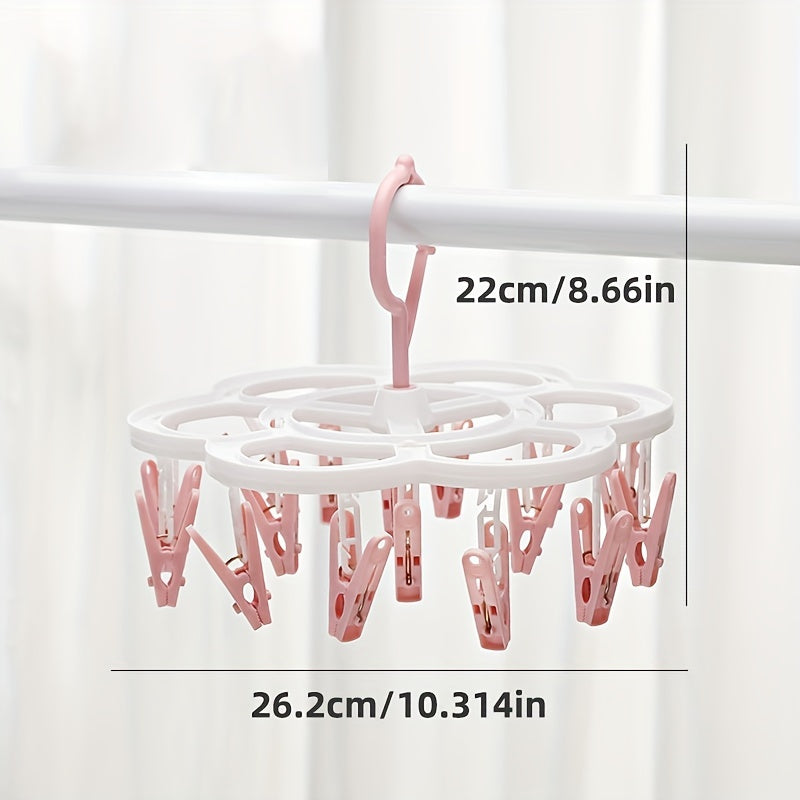 Sun-Cured Clothes Hanger with 16 Clothespins for Socks, Bras, and Underwear - Made from Long-Lasting Plastic for Convenient Drying and Tidying Up