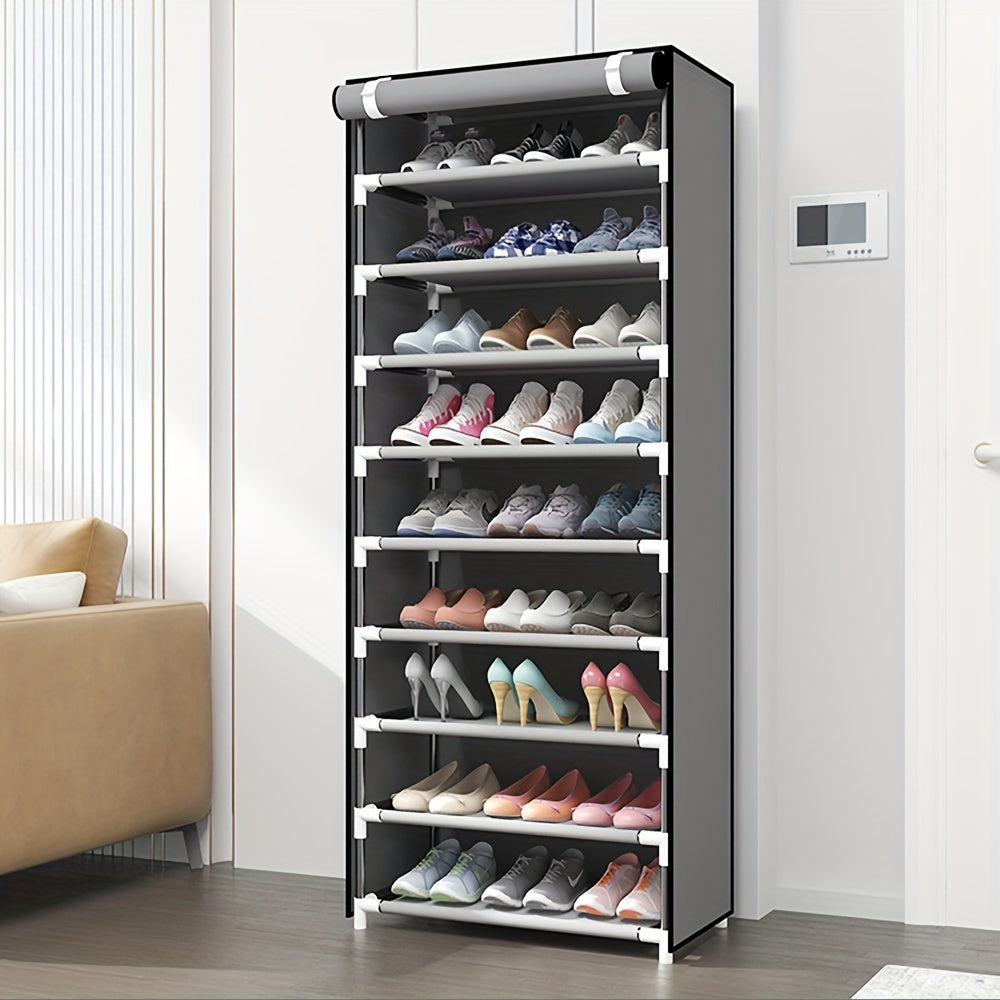 Simple Shoe Cabinet with 10 Layers and 9 Grids, Made of Non-woven Fabric, Dust-proof and Multi-functional Shoe Storage Solution for Household and Dormitories - Easily Assembled, Lockable, and Ideal for Large-capacity Storage in Bedrooms and Living Spaces.