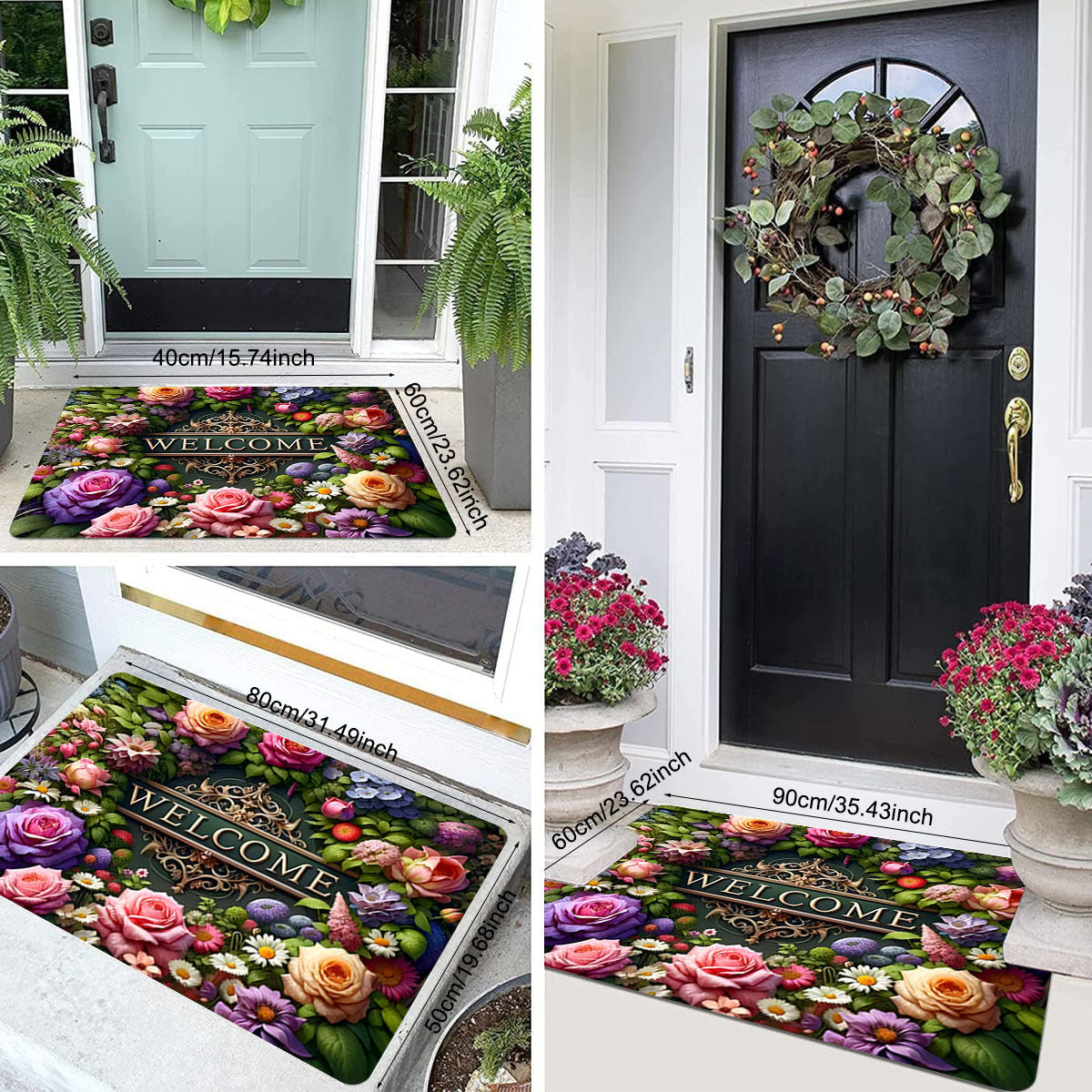 Introducing the Welcome Floral Doormat - A Polyester Non-Slip Mat that is Stain Resistant, Lightweight, Washable, and Perfect for Indoor or Outdoor use. This Rectangular Entrance Mat is ideal for occasions like Christmas, Thanksgiving, Valentine's Day