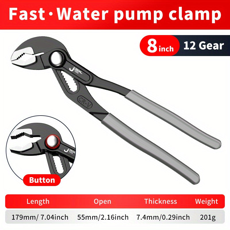 Multi-functional water pump pliers with large nose for various uses.