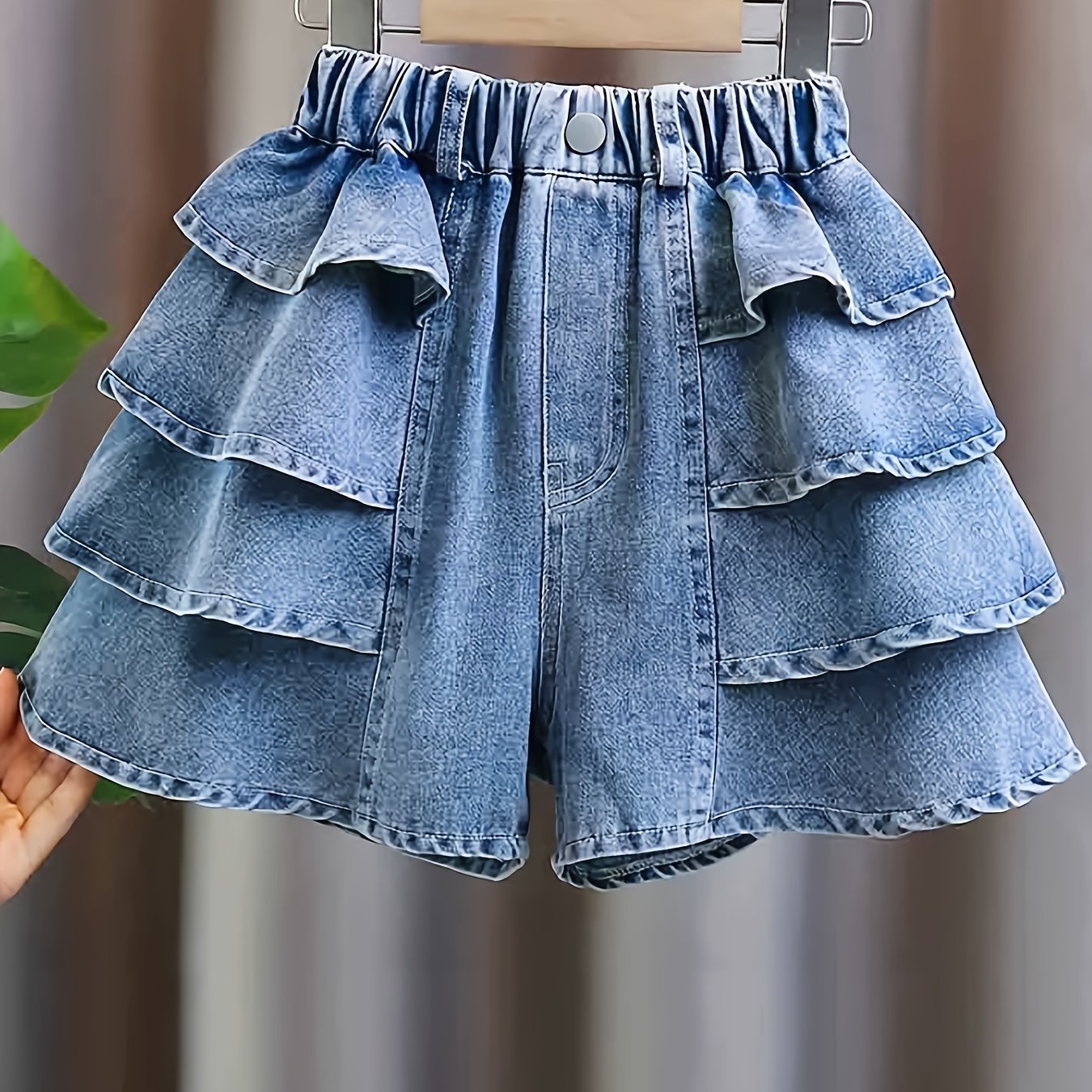 Solid color flutter denim skirt shorts for girls, cute and comfy holiday jeans summer gift, culotte that is breathabale.